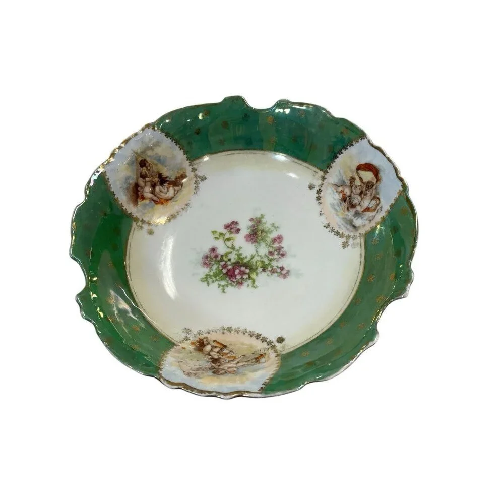 Rare Vintage Victoria Carlsbad Made in Austria Porcelain Gold Trim Serving Bowl